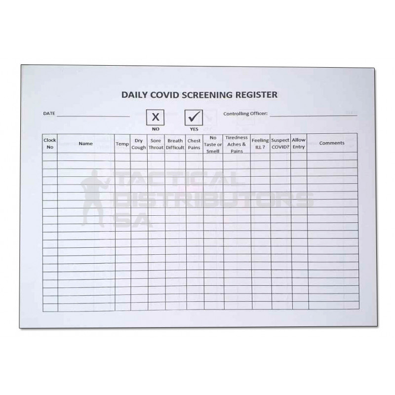 Daily Covid Screening Register Book - 100 Pages Double Sided