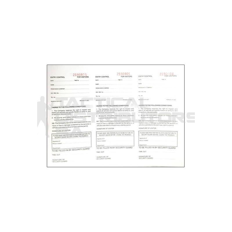 Access/Entry Control Book - 3 Page Tear Out